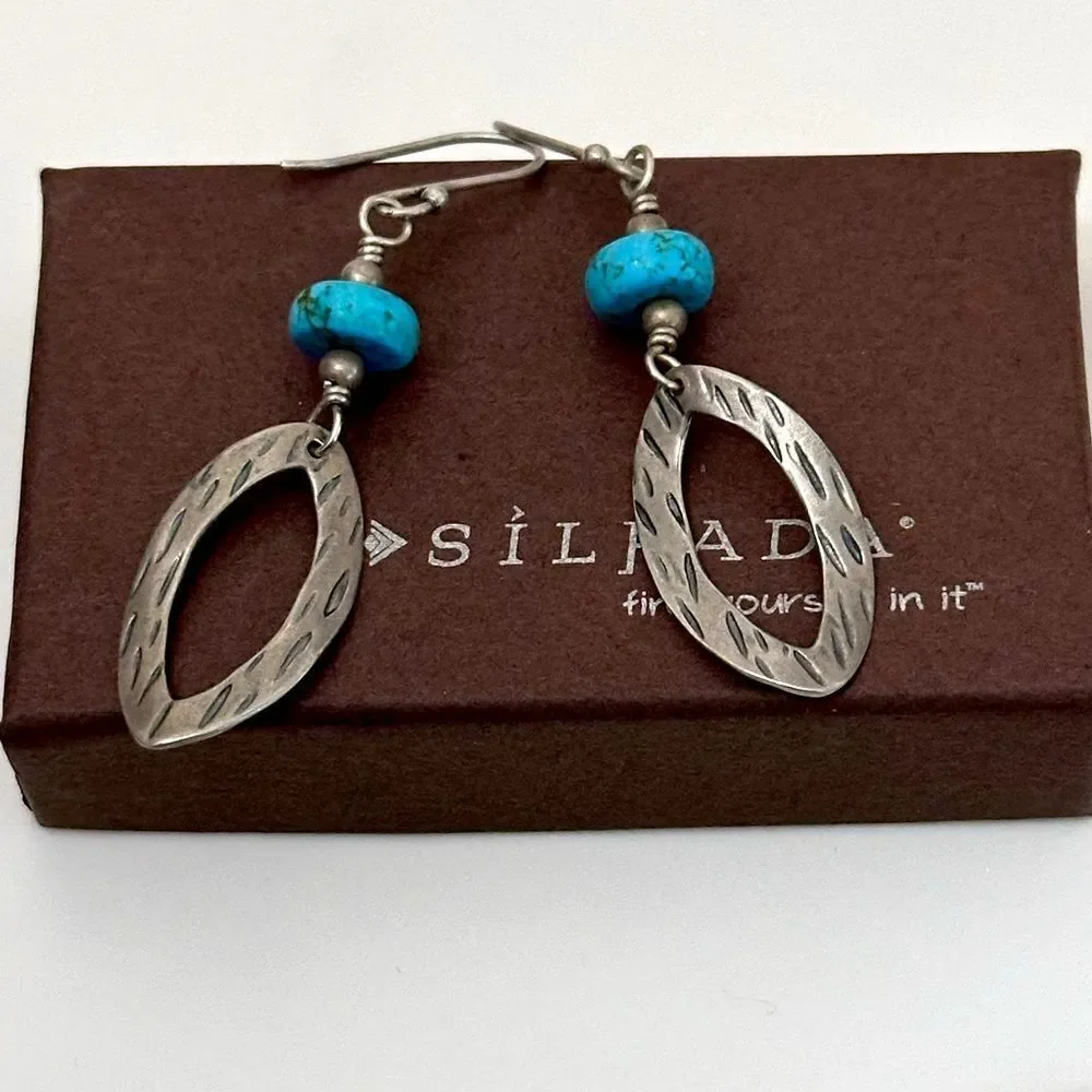 Silpada W1862 Retired Silver Stabilized Turquoise Bead Textured Drop Earrings